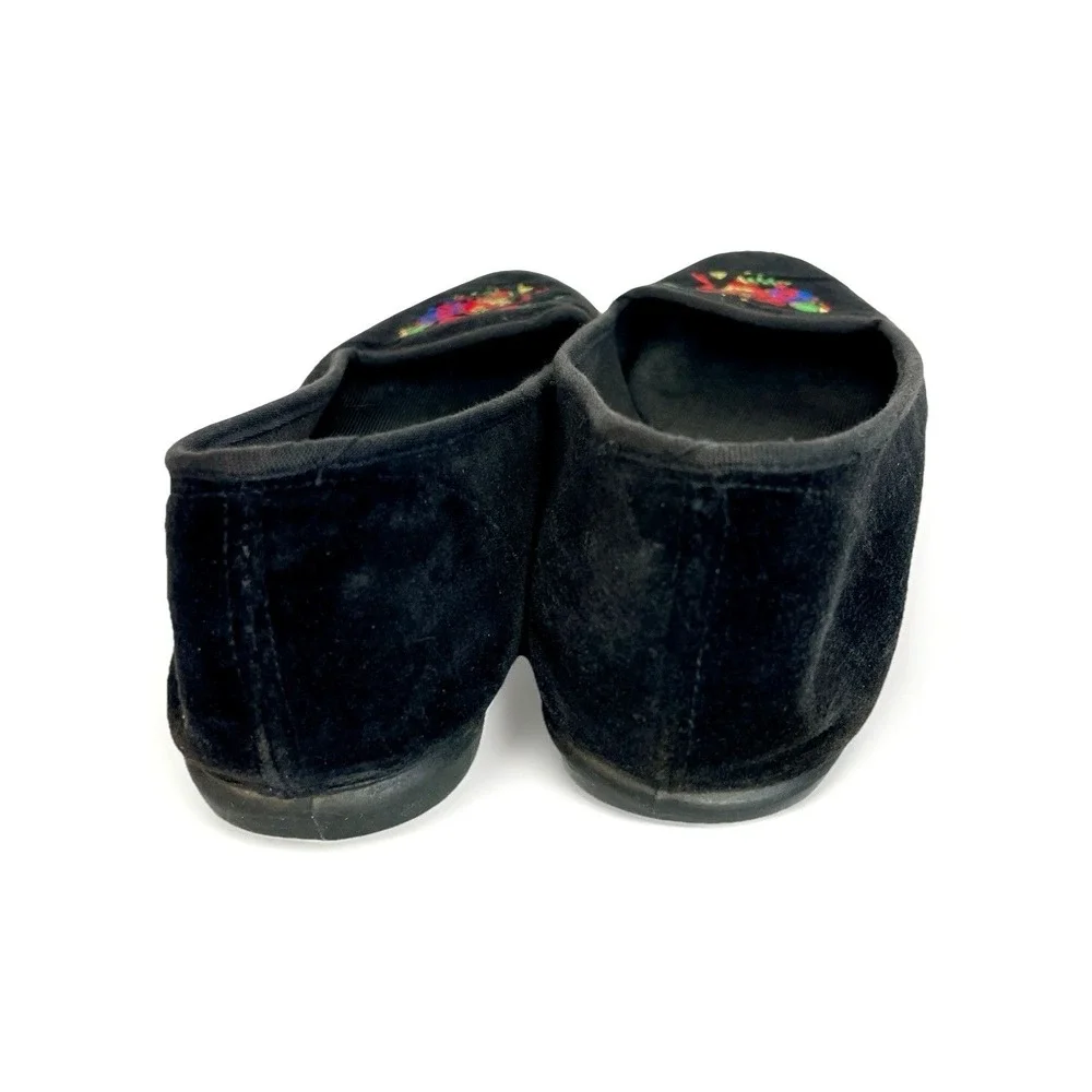 Tinsel Toes‎ Womens Black Velvet Holiday Christmas Bell Embroidered Flats Size 9